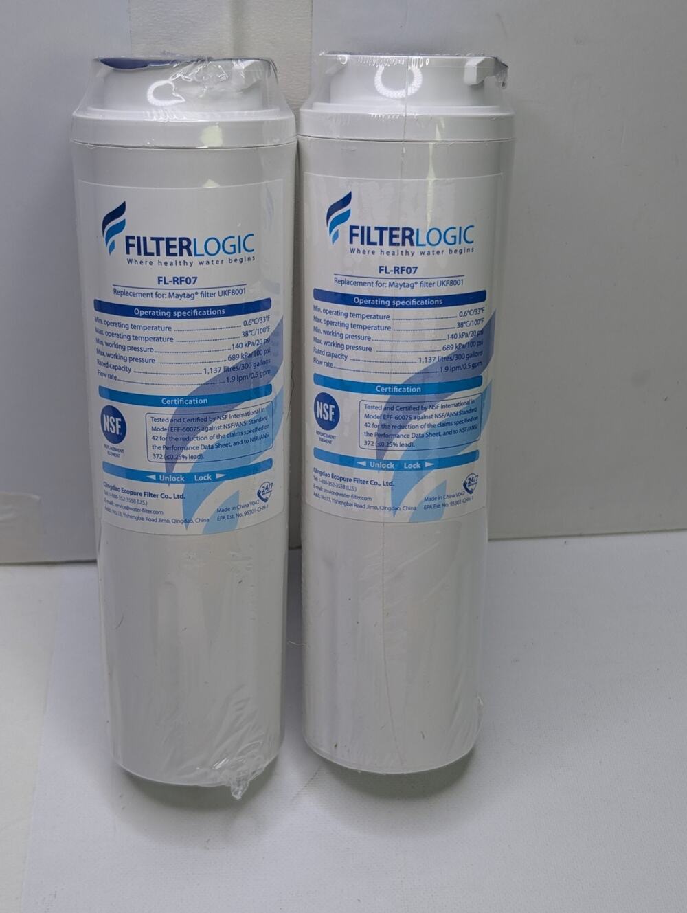 FilterLogic FL-RF07 Refrigerator Water Filter Maytag UKF8001 Lot 2 NEW Sealed